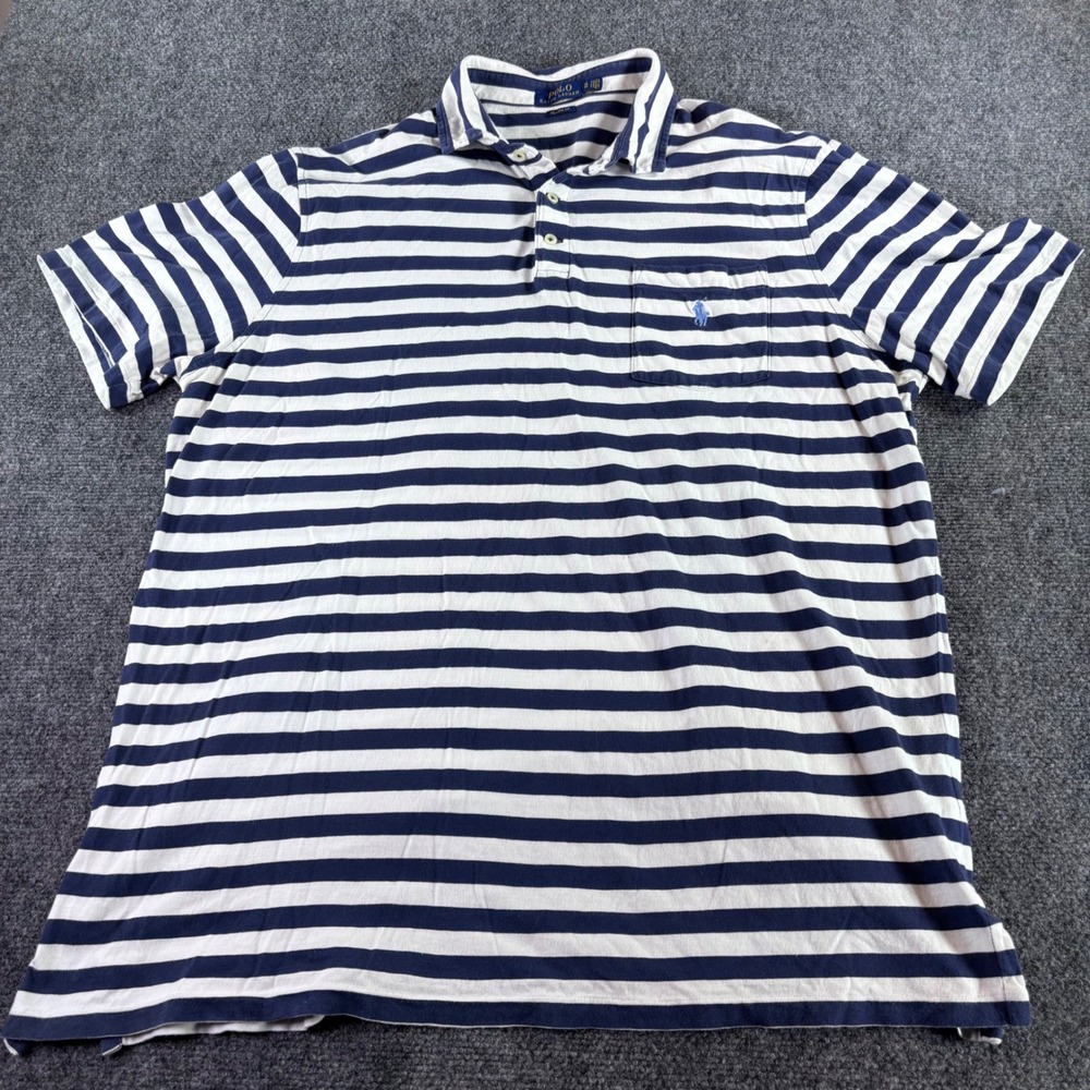 Polo Ralph Lauren Polo Shirt Mens XL Navy‎ White Striped Classic Fit Pocket Pony